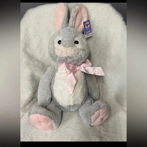 Ganz Hawthorne Rabbit Bunny Plush 18 Inch‎ Gray White pink Easter Soft Cuddle